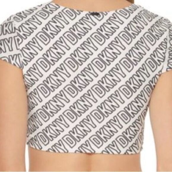 🛍️DKNY Women’s Logo soft white cropped Print Bikini swim Top , one piece XL 💥 - Picture 4 of 8